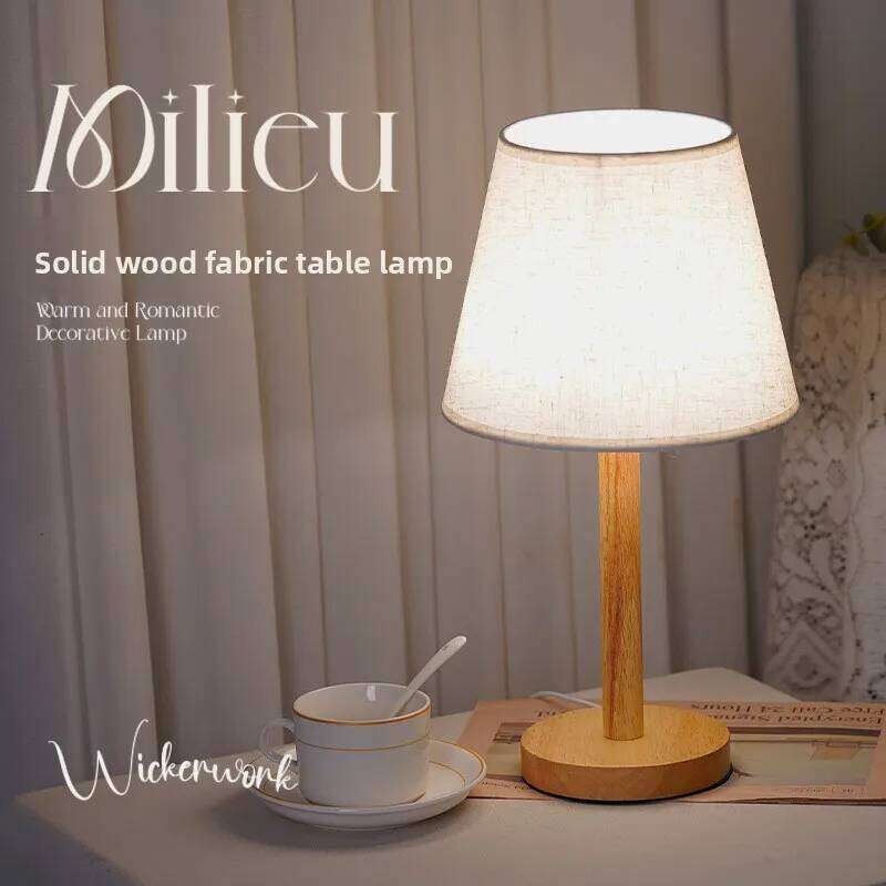 Creative Solid Wood Fabric Usb Small Desk Bedroom Bedside Lamp Study Dormitory Led Night Ambient Light Decoration. H260225