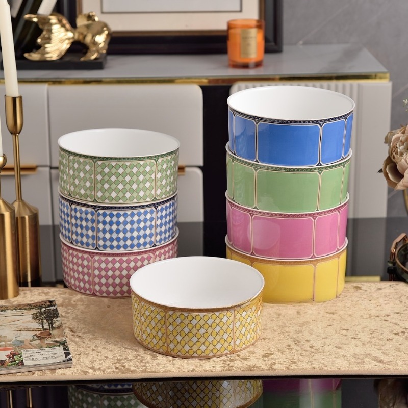 7.5 Inch Straight Side Diamond Pattern Soup Bowl Swan Tableware High Aesthetic Gift Box For Housewarming Present