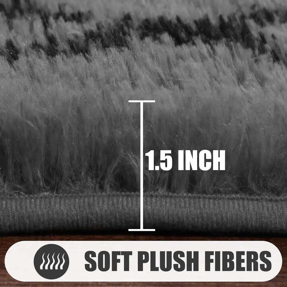 Large Grey Black Geometric Shaggy Rugs Living Spaces, Washable Plush Throw Carpets for Bedrooms, Kids' Rooms, and Dorms W260226