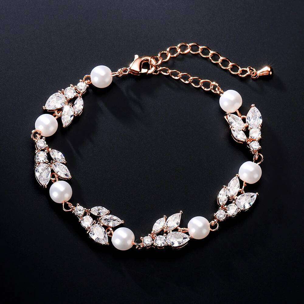 ZAKOL Luxury Shiny AAA Cubic Zirconia Imitation Pearl Charm Bracelet for Women Elegant Wedding Jewelry Gift Z260225