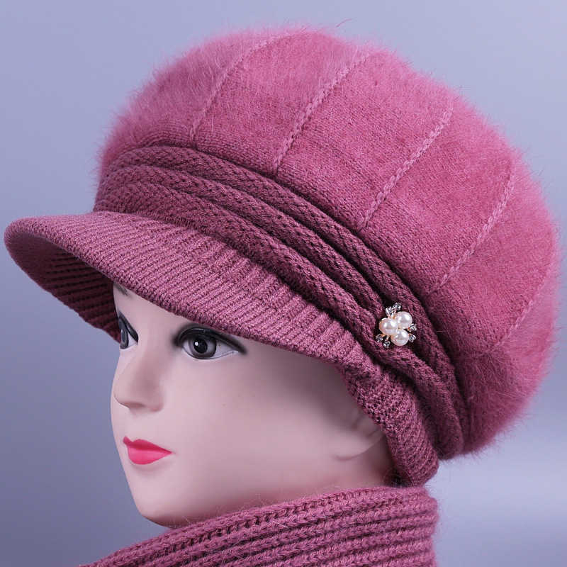 Winter mothers hat old womans grandmothers plush rabbit wool hat middle aged and old peoples warm hat thickened knitting cotton hat S260225