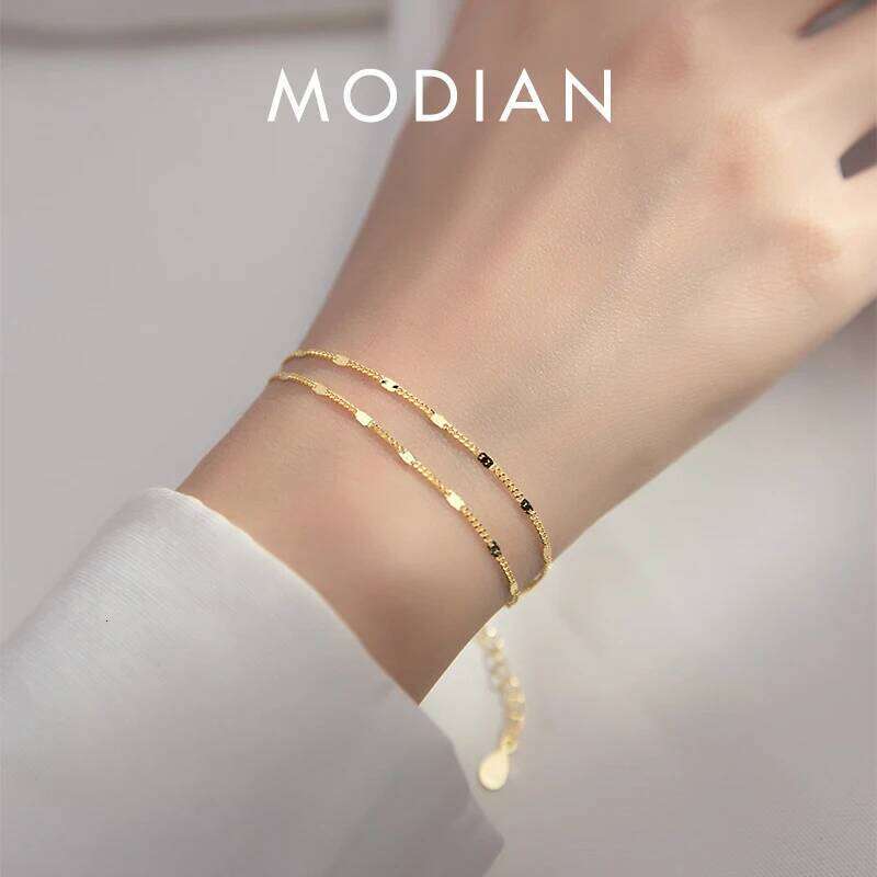 Modian Hot Sale 925 Sterling Silver Double Layers Trendy Sparkling Women Adjustable Link Chain Bracelet Fine Jewelry Z260225