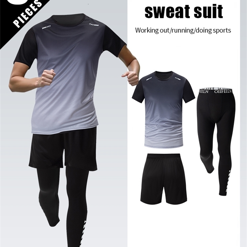 3 Pcs Mens Quick-drying Sports Gradient Suit Leisure Sports Running Short Sleeve Comfortable Sun Protection Pants Joker Shorts 260204