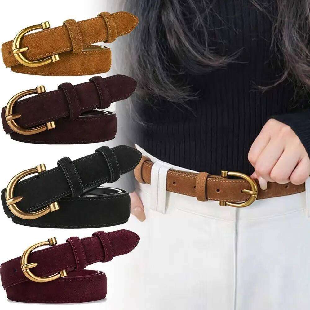 Retro Pin Buckle Suede Leather Luxury Design Versatile Women Waist Belt Wide Waistband Coat Skirt Decoration Y260225