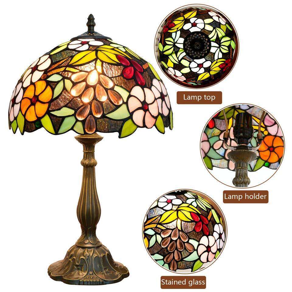 Village Garden Style Stained Glass Lamp Bedroom Table lamp Reading Desk Light for Bedside Living Room Office Dormitory Decor 12 H260225
