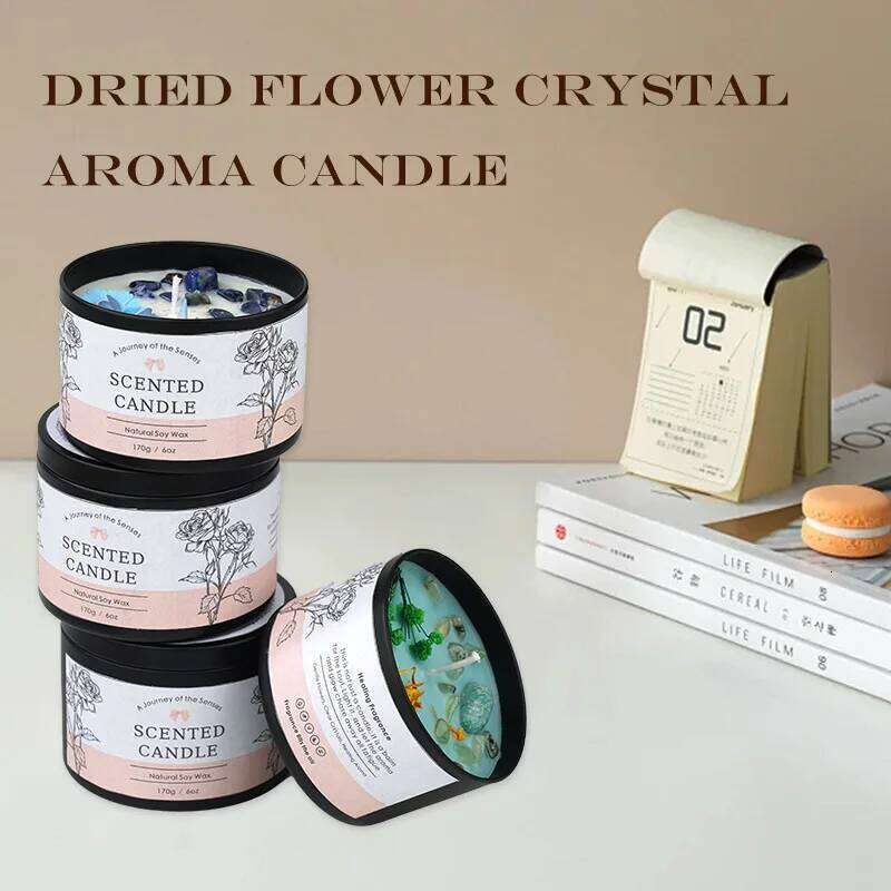 8x6cm Jar Wax Dried Flower Crystal Candle, Indoor Light Scented Birthday And Festival Gift W260226
