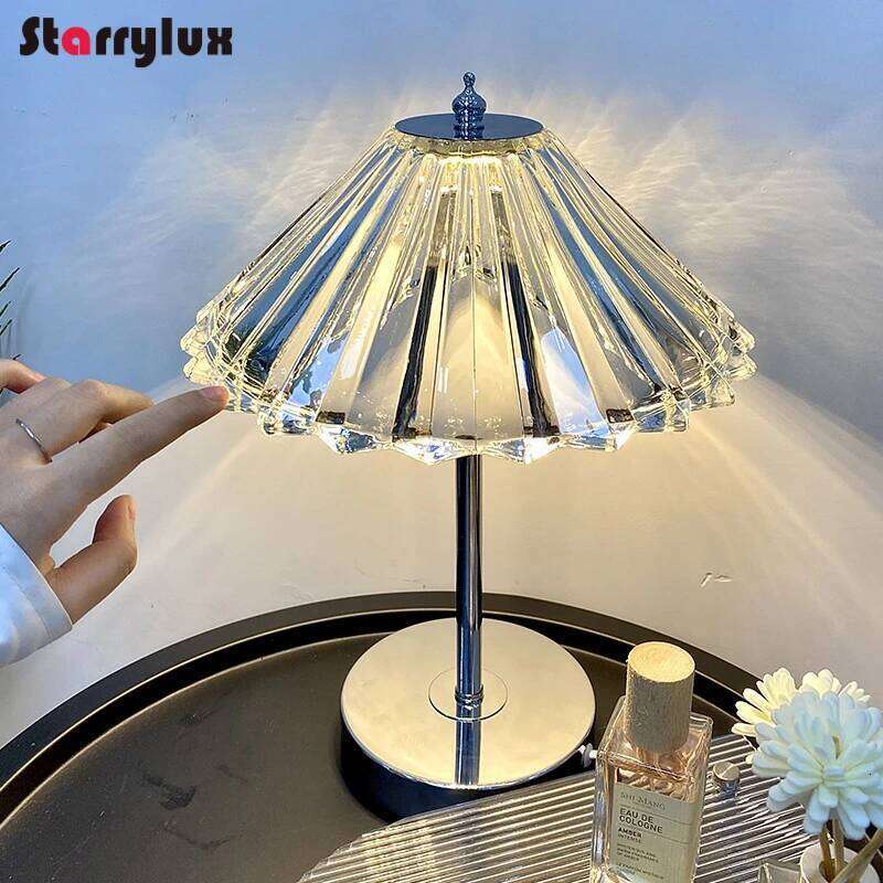 Elegant Crystal Table Lamp - 3-Color Dimmable LED Night Light, Luxury Bedside/Home Decor, Champagne/Transparent H260225