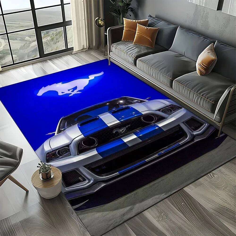 3D F-Ford Mustang Racing Car Motorcycle Carpet for Living Room Bedroom Home Sofa Decoration,Kid Area Rug Non-slip Floor Mat W260226