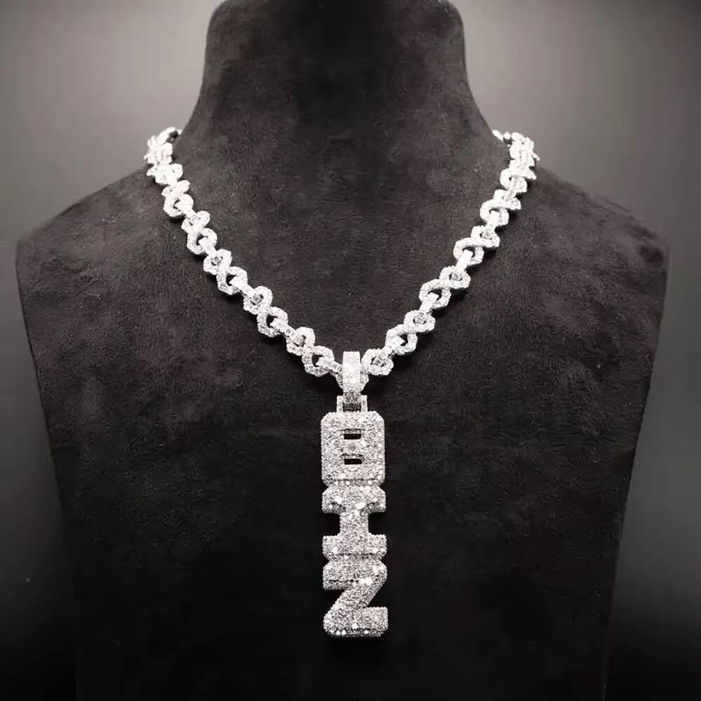 Custom VVS Moissanite Diamond Name Pendant Vertical Letter Fancy Cut Iced Out Pendant for Birthday Gift Hip Hop Jewelry