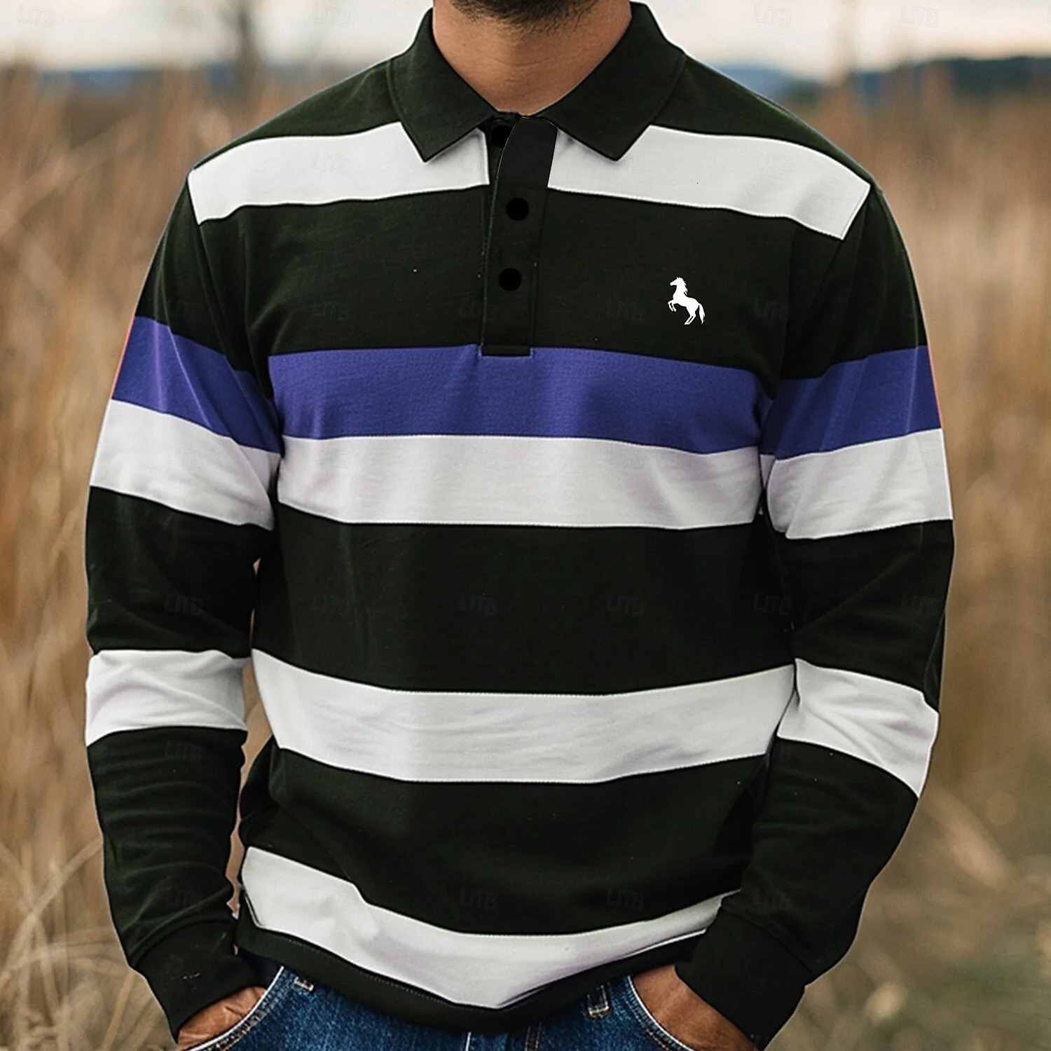 Mens Striped Rugby Long Sleeve Polo Collar Business Casual Outdoor Street Dailywear 3D Print Spring Fall Shirts Clothing 260129
