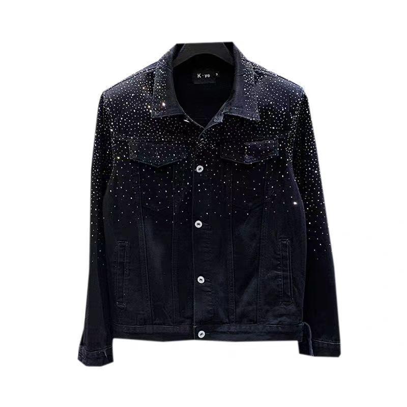 European Retro Jacket Men Jaqueta Bomber Diamond Men Jacket Coat Fashion Rhinestones Punk Club Outfit Slim Jacket 240914
