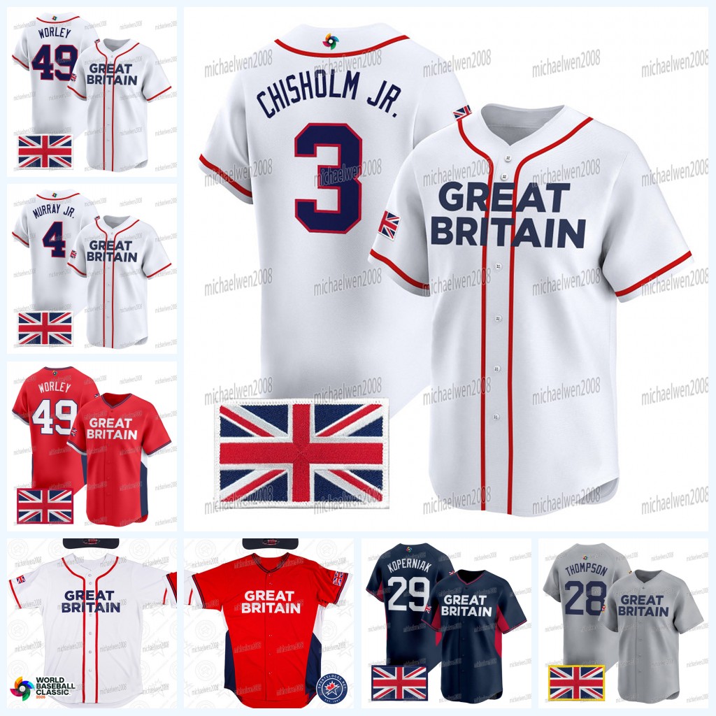 Team Great Britain 2026 World Baseball Classic WBC Baseball Jersey Vance Worley Chisholm Jr. Justin Wylie Nick Wells Jack Seppings Michael Petersen Bertram Long