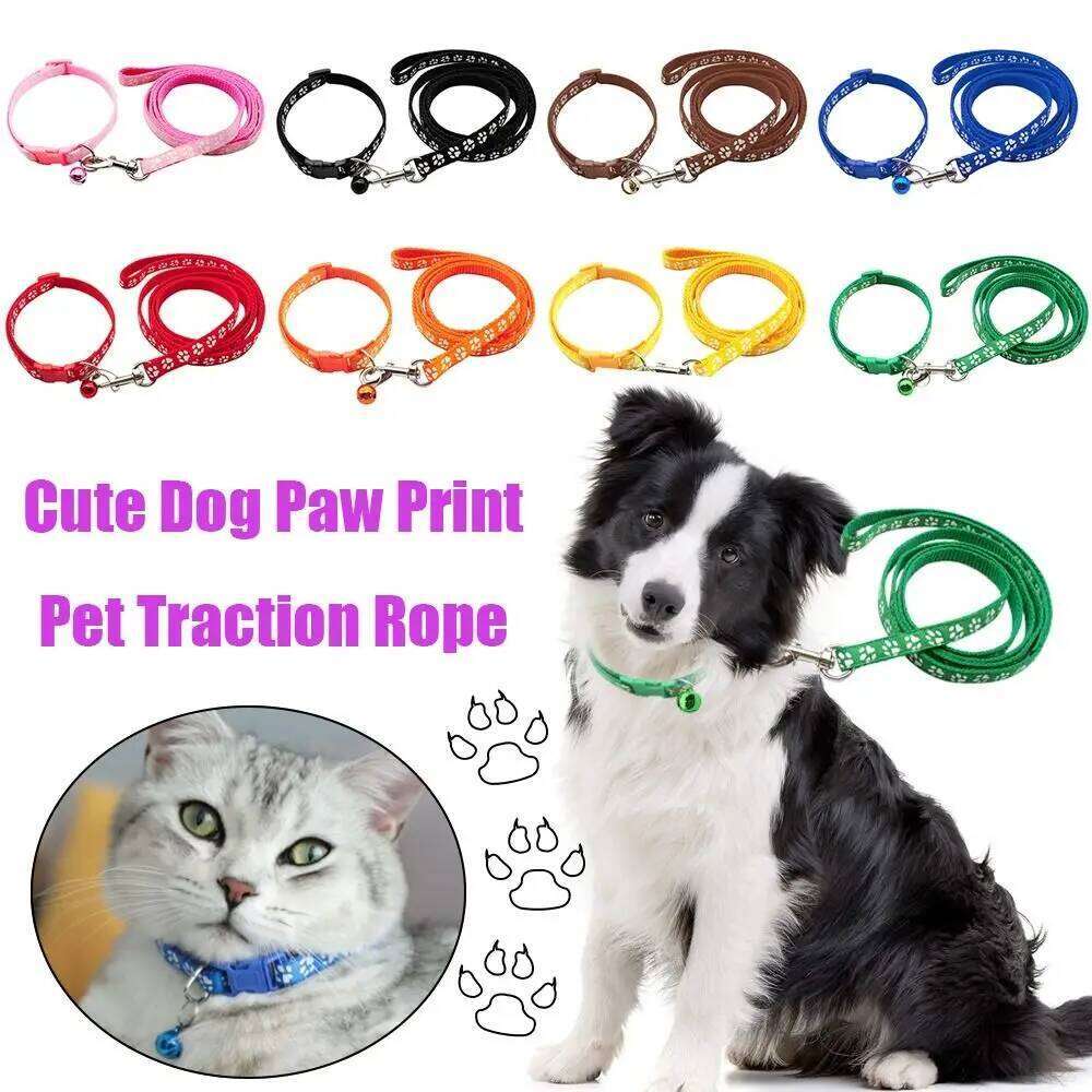 Dog Paw Print Adjustable Breathable Cat Traction with Collar Pet Walking Lead Rope
