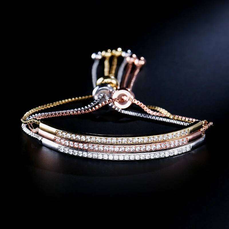 ZAKOL 3pcs Bracelets For Women Simple Models Silver-plated Rose Gold-color Each 1 Adjustable Copper Beads Jewelry Z260225