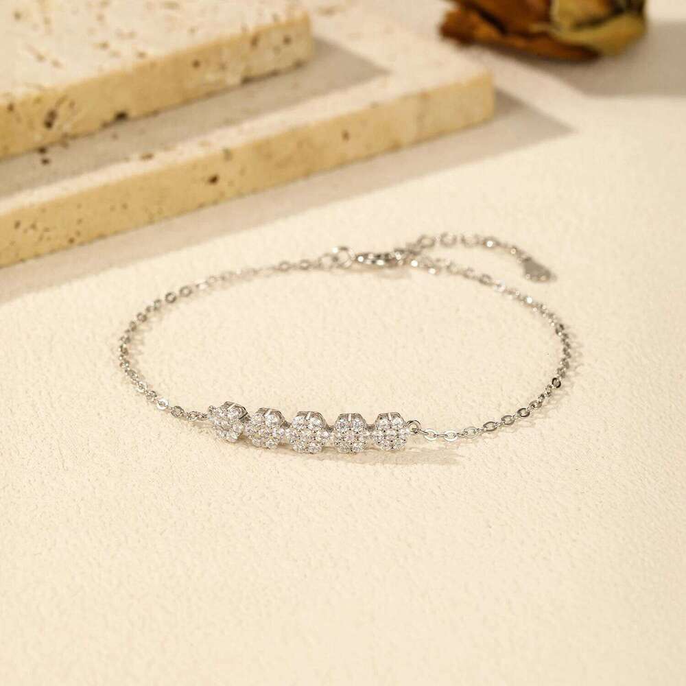 MODIAN 925 Sterling Silver Sweet Delicate Flower Clear CZ Link Chain Bracelet For Women Daily Party Fine Jewelry Z260225