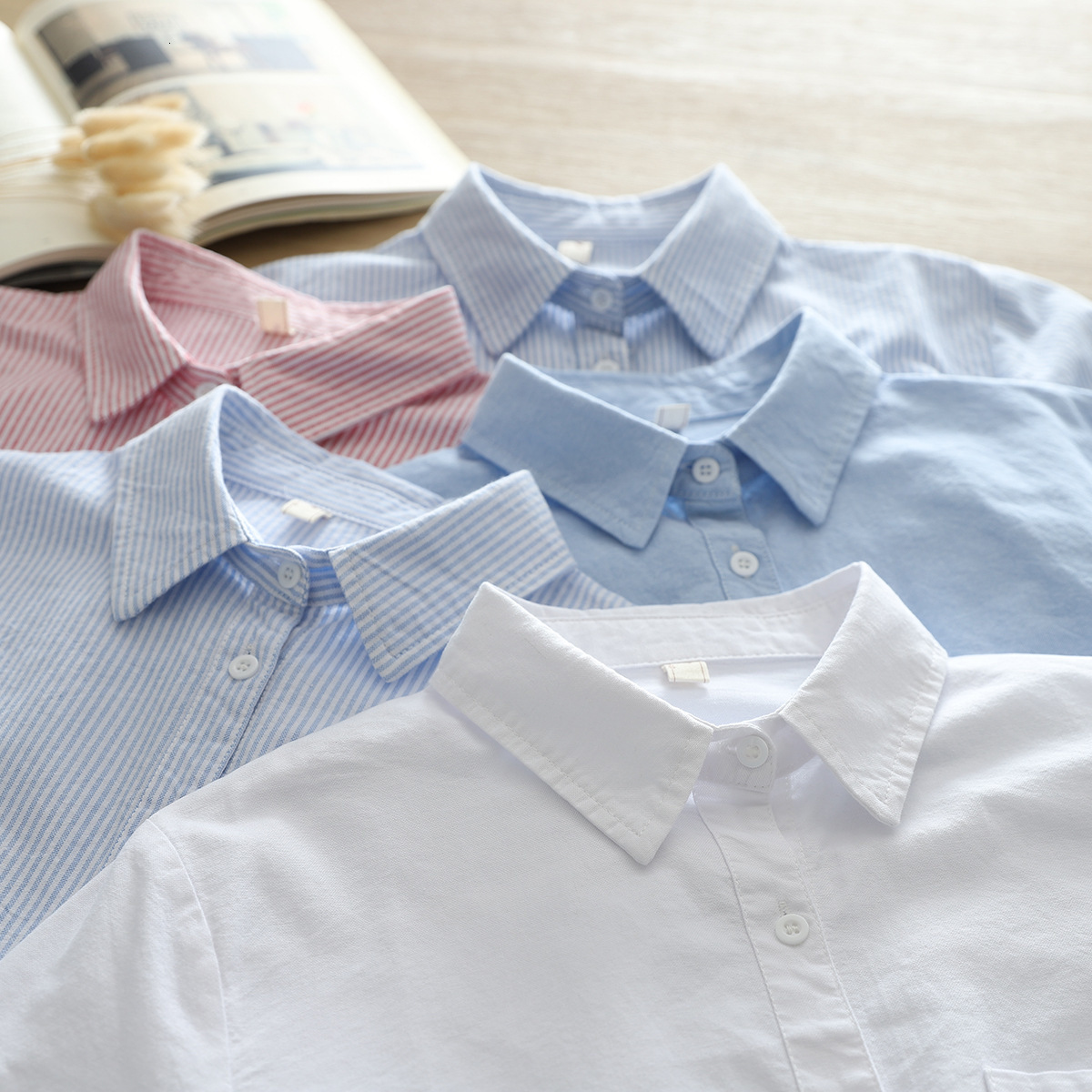 Casual Simple Oxford Shirt 2025 Spring and Autumn Korean Style Loose Striped Base Shirt Womens Top Trendy 240821