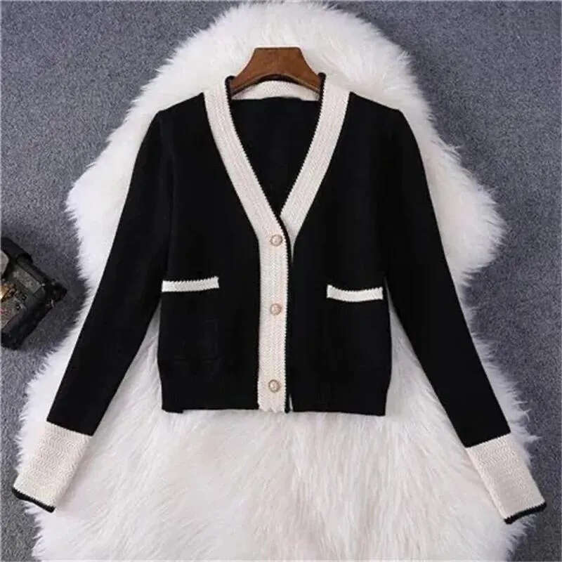 Women's knitted cardigan pants Korean solid color two-piece set Spring and Autumn women's fashionable casual wide leg
