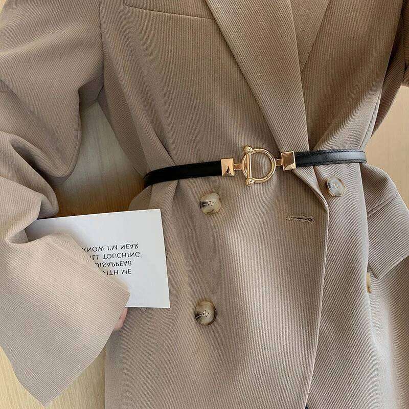 Female Fashion Coat Buckle Leather Sweater Waistband Simple White Black Belt for Women Dress Accessories Y260225