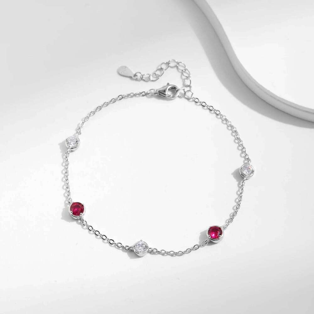 MODIAN 925 Sterling Silver Dazzling Prong Setting Round Red CZ Bracelet Link Chain Adjustable For Women Party Fine Jewelry Gift Z260225