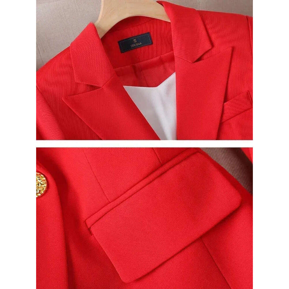 Designer Elegant Office Women's Two Piece Double Chest Long Sleeve Jacket Loose Casual Pants