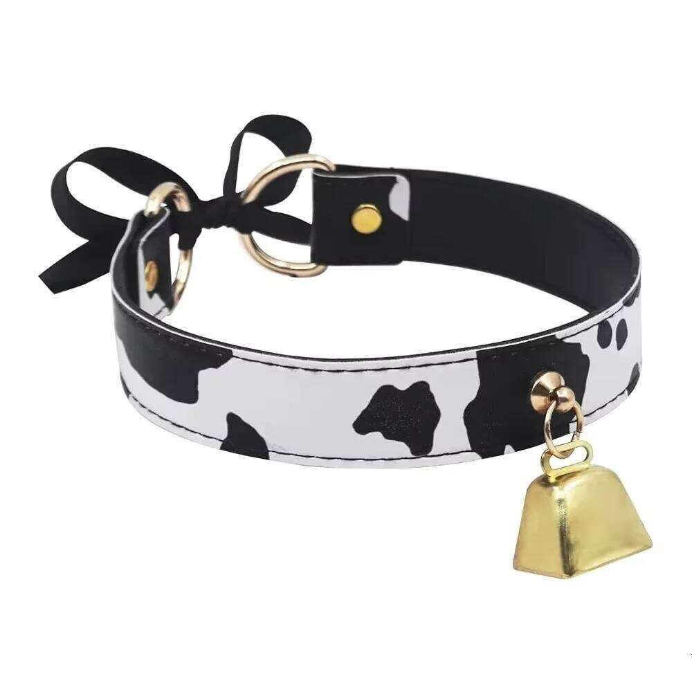 Sexy Leather Choker Cow Print Adjustable Bell Collar Women Necklace