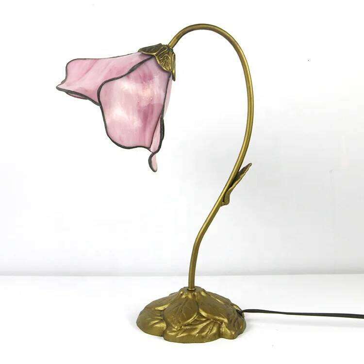 Antique Tiffany Style Table Lamps Stained Glass Handmade Desk Lamp Pink Petal Lampshade Custom Made Lights H260225