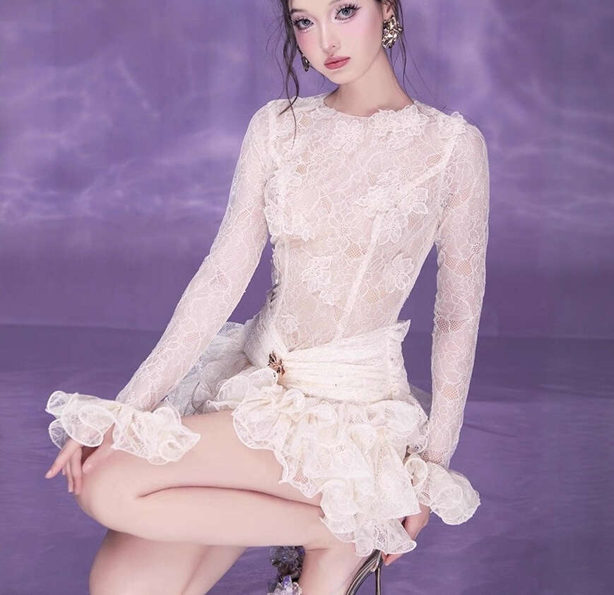 25 Autumn/Winter wholesale in-stock Vietnamese niche design sexy lace slim-fit short dress for socialites