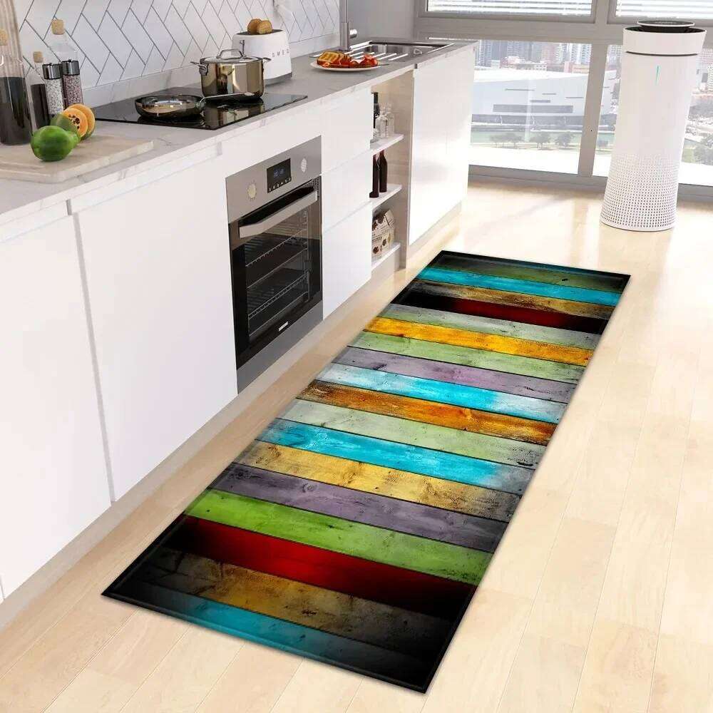 All Scene Non Slip Stylish Wood Runner Mat Heartwarming Slogan Warm Brown Vibrant Stripe Light Rug for Kitchen Bedroom Hallway W260226