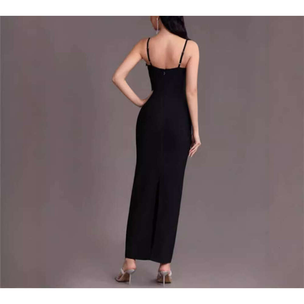 2026 new European and American sexy fashion goddess strap hand sewn rhinestone slim fit long skirt