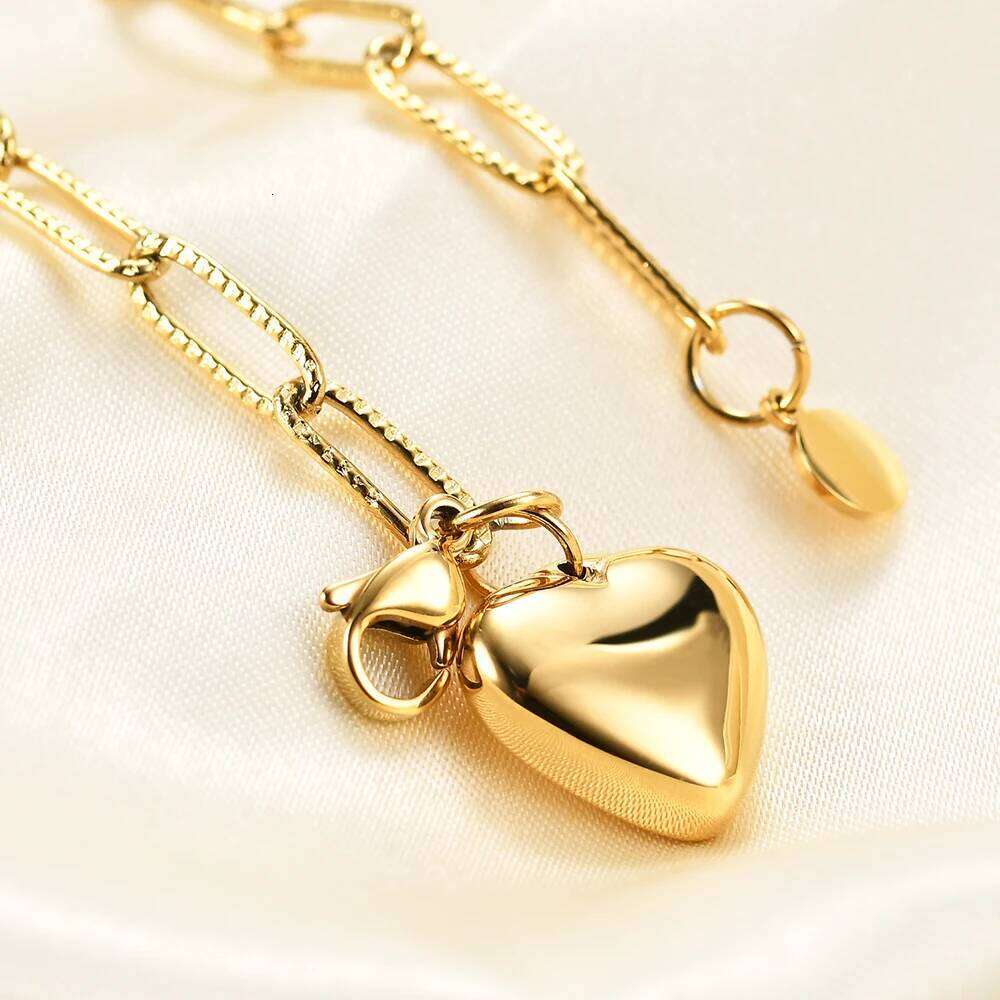 VQYSKO Stainless Steel For Women Heart Pendant Fashion Chain Bracelets women Thick Bracelet Jewelry Z260225