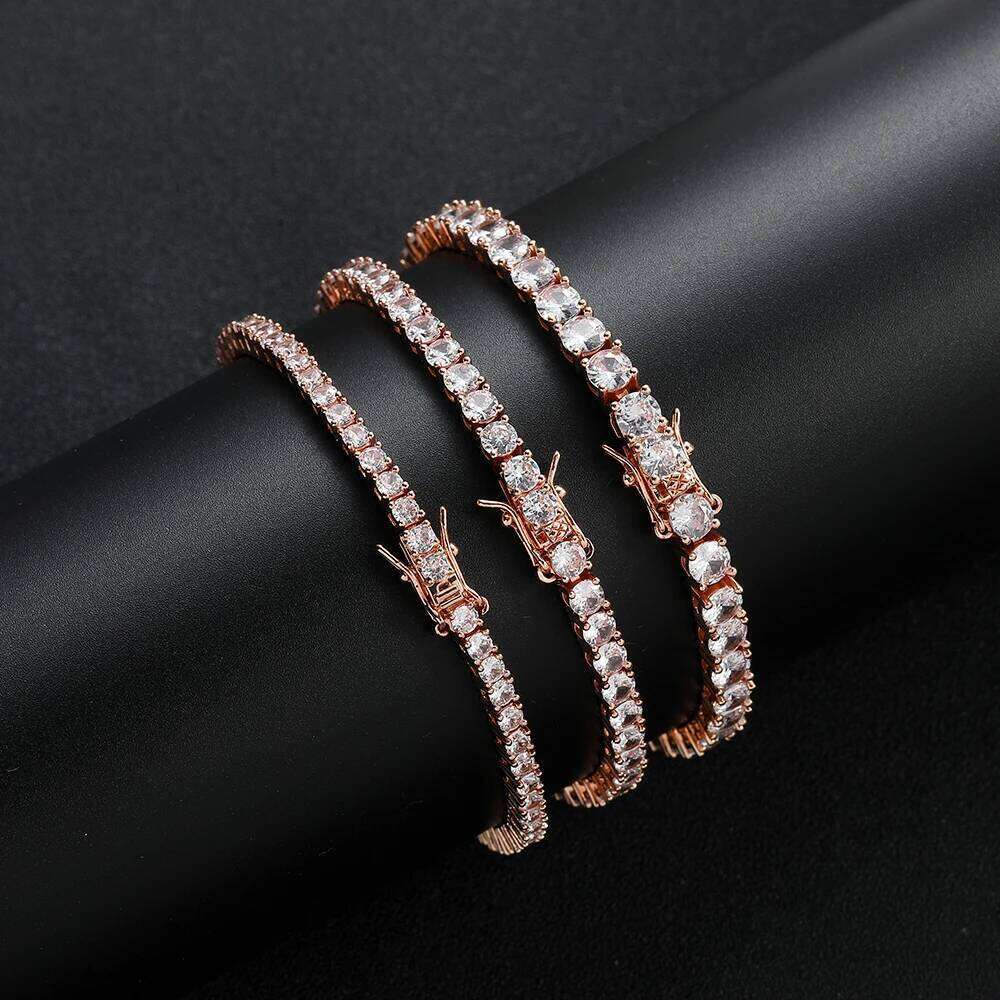 Rose Gold Plated Brass CZ Jewelry Men's and Women's One Row Tennis Chain Bracelet with Zircon Stones BB241 Z260225
