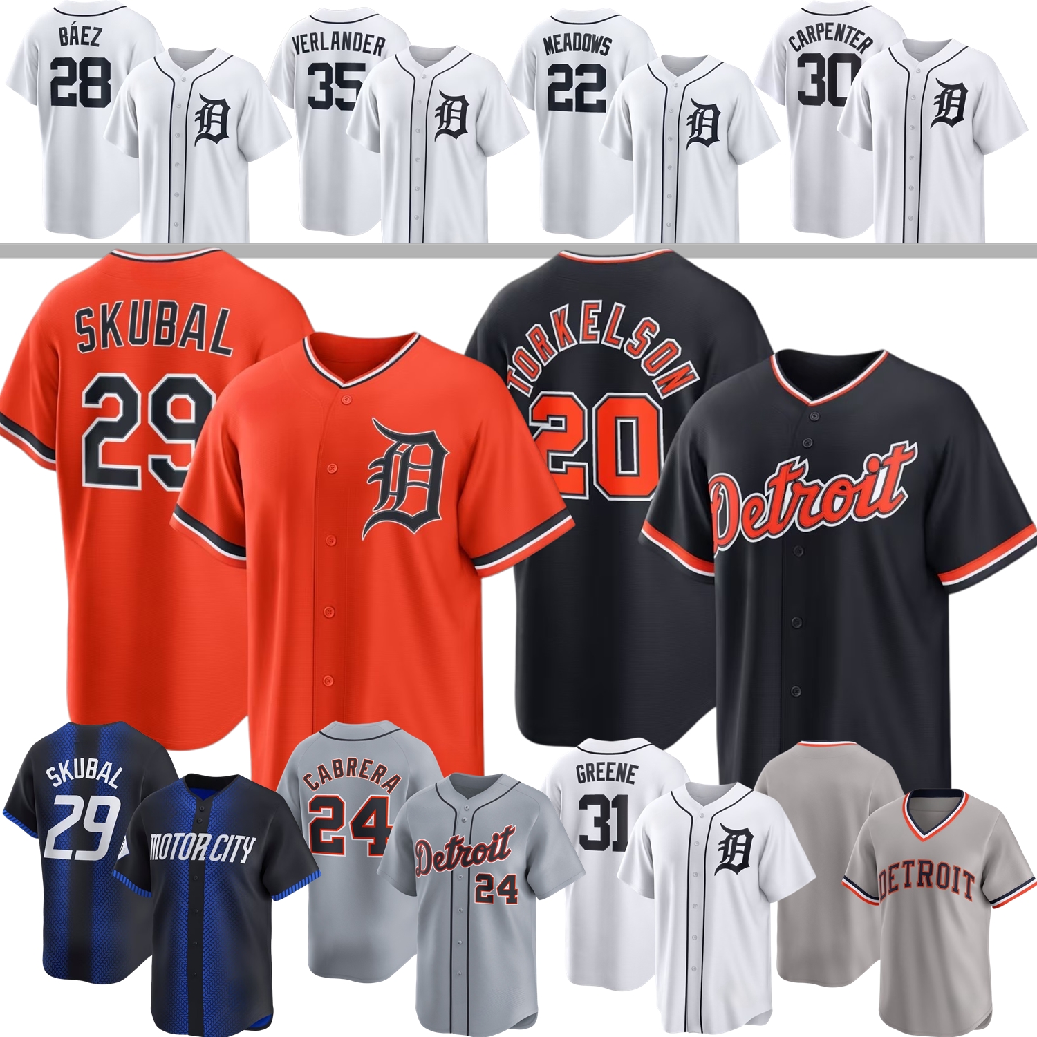 Detroit Jersey Tigerses Tarik Skubal Riley Greene Spencer Torkelson Max Clark Jackson Jobe Framber Valdez Justin Verlander Keith Flaherty Meadows Cabrera Baez