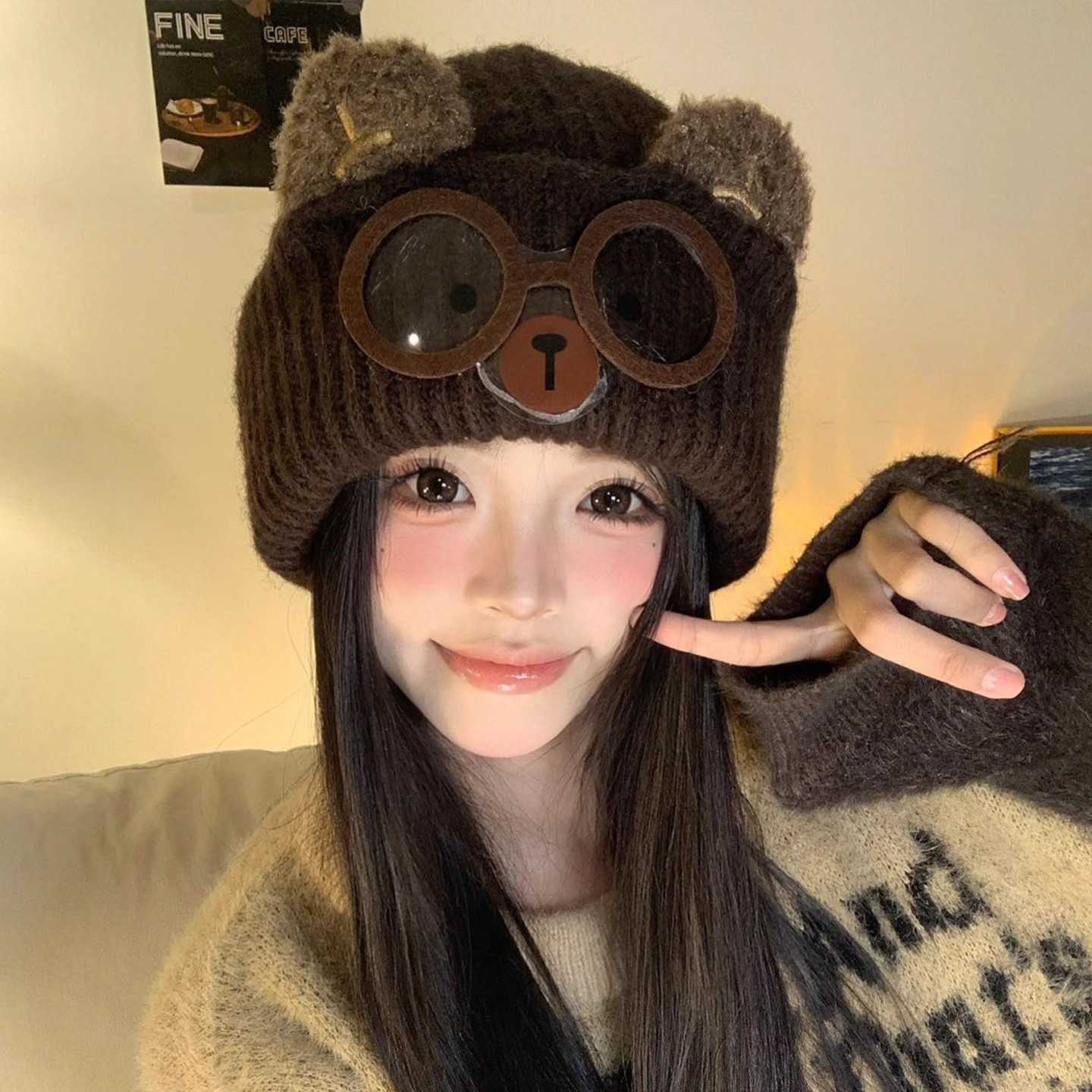2025 New Cute Cat-Eared Knit Hat for Women Autumn and Winter Warm Ear-Protecting Anti-Cold Woolen Hat S260225
