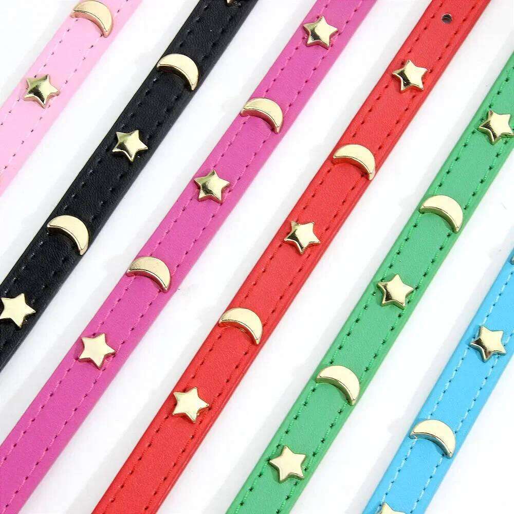 Cute Collar Soft Leather Pet Collars For Small Dog Kitten Puppy Necklace Cat Accessories Star Moon Rivets Decoration XS-M