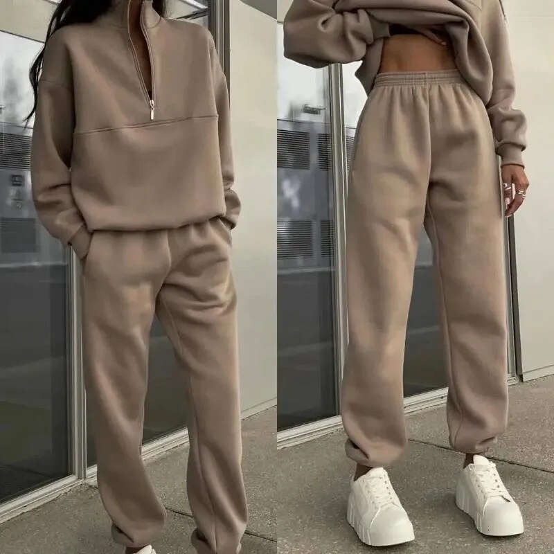 Designer women's fashionable long sleeved sportswear two-piece suit casual versatile European and American clothing 2026
