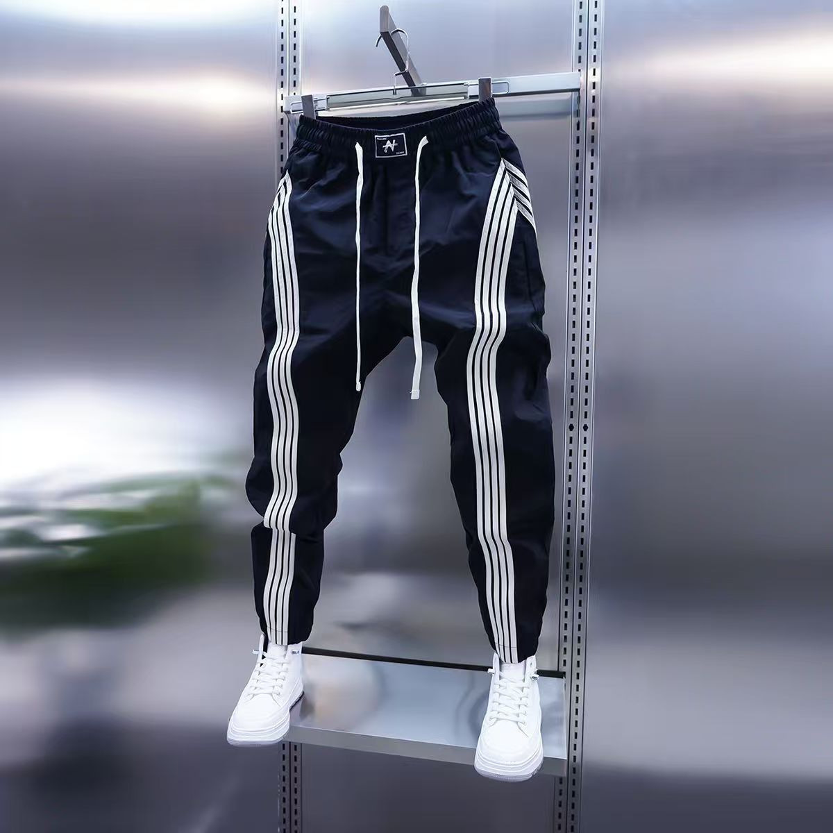 Luxury Brand Designer Clothes 2026 Men's New Patchwork Casual Pants, Trendy Youth Quick-Dry Striped Slim-Fit Pants