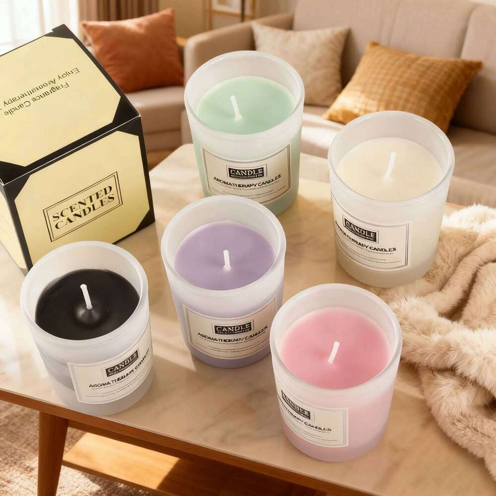Round Cup Colored Candles, Plant Wax Smokeless Scented Candles for Home Decor, Romantic Wedding Favor, Aromatherapy Gift Set W260226