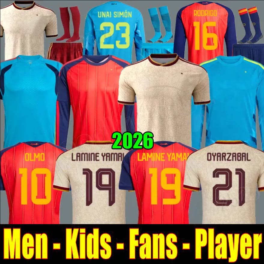 2026 World Cup SPAIN Soccer Jerseys PEDRI GAVI LAMINE YAMAL MORATA Carvajal OLMO FERRAN RODRIGO Jersey SPANISH Men Kid Kit Football Shirt CUBARSI MERINO