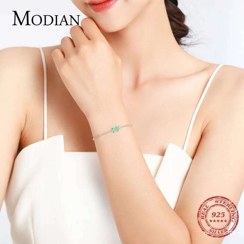 Modian 2021 New Real 925 Sterling Silver Luxury Square Tourmaline Beads Chain Bracelet For Women Paraiba Fine Statement Jewelry Z260225