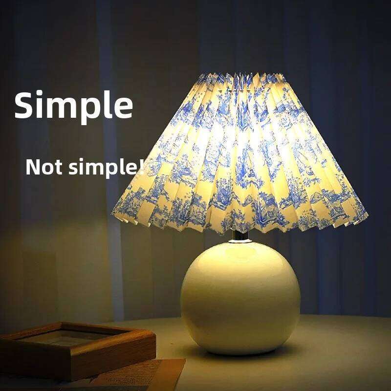 Nordic Retro Ceramic Table Pleated Bedroom Bedside Lamp Advanced Sense Imitation Wood Grain Ins Decorativeatmosphere Night H260225
