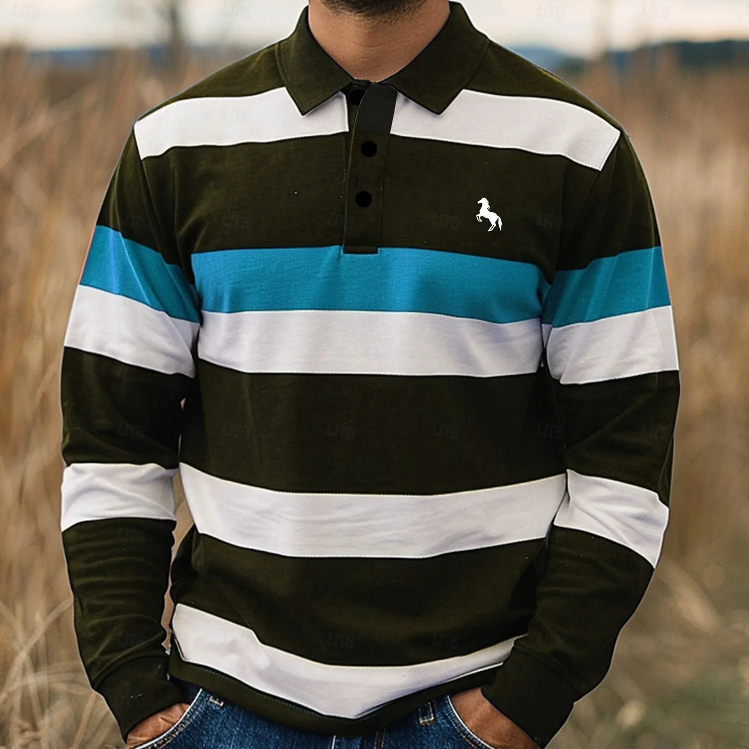 Mens Striped Rugby Long Sleeve Polo Collar Business Casual Outdoor Street Dailywear 3D Print Spring Fall Shirts Clothing 260129