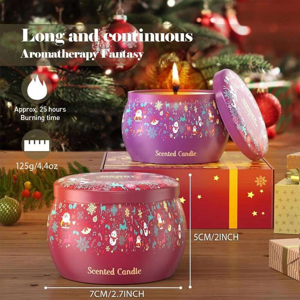THAUSDAS 4-Pack 4.4oz Christmas Scented Candles Rose/Jasmine/Lavender/Vanilla, 120H Aromatherapy Gift Set W260226