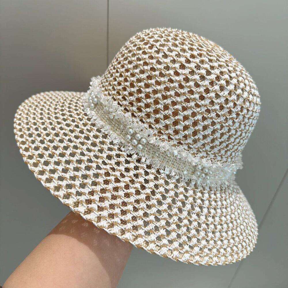 Fashion Accessories Hat Women Pearl Decor Wide Brim Straw Cloche Sun Hat for Spring Summer Wedding Holiday