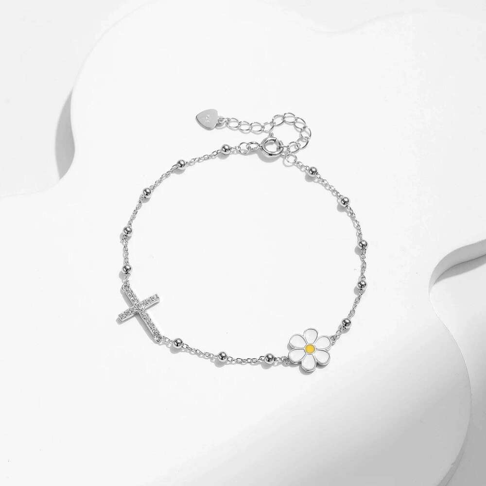 MODIAN Enamel Daisy Bracelet 925 Sterling Silver Charm Cross & Flower CZ Beads Delicate Bracelets For Women Fine Jewelry Z260225