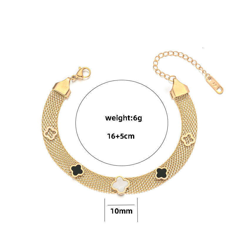 Lucky Four-Leaf Flower Bracelet for Women Titanium Steel White Shell Ins Internet Celebrity Niche Design Korean Fashion Personality Versatile Bangle