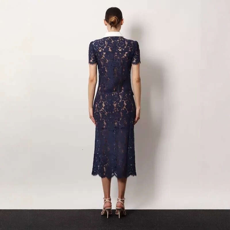 2026 summer designer fashion brand elegant and exquisite floral lace short sleeved slim long skirt