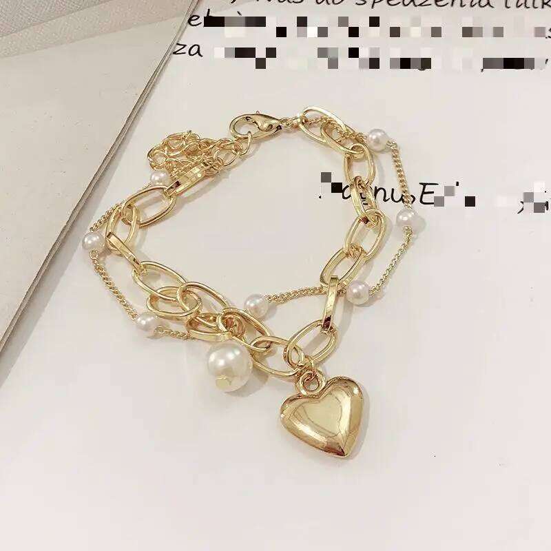Fashion Chain Love Pearl Double Temperament Peach Heart Pendant Bracelet Female College Student Jewelry Pulsera Z260225