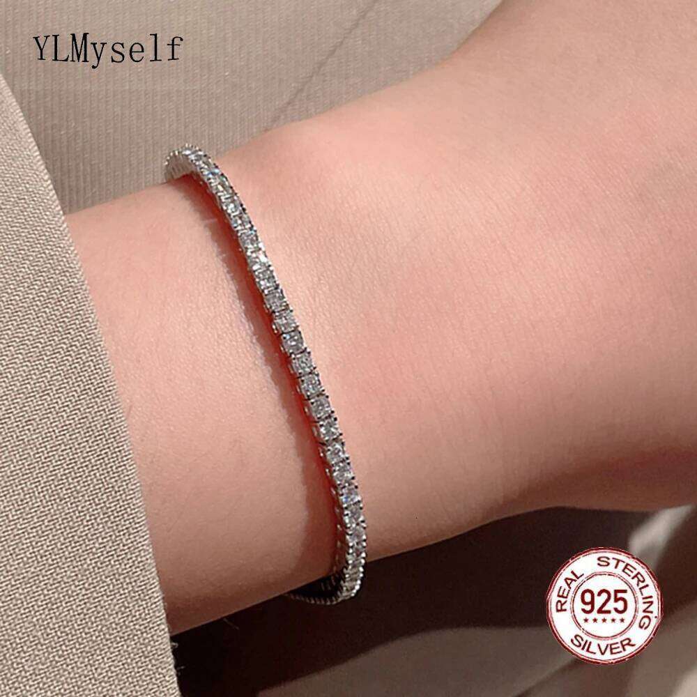 YLMyself Pure 925 Tennis Bracelet 2mm Cubic Zirconia Pave 15/16/17/18CM Real Sterling Silver Anniversary Gift Jewelry Z260225