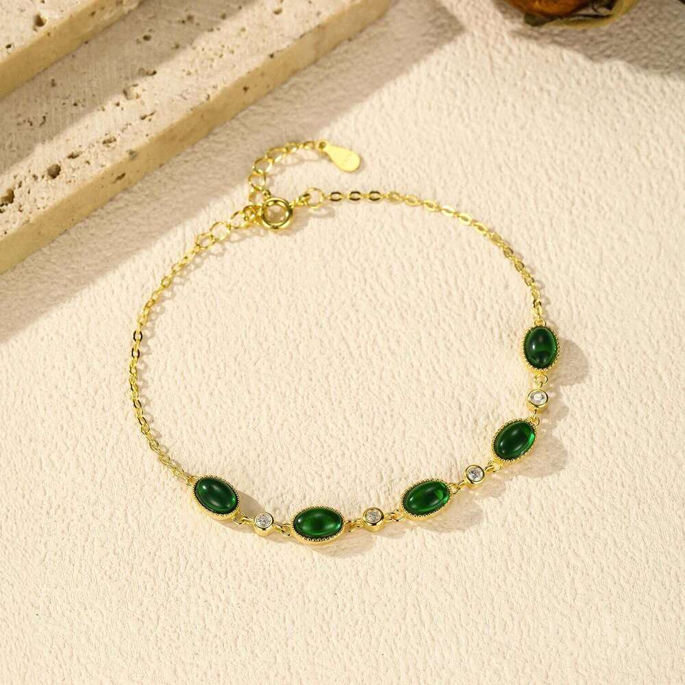 MODIAN 925 Sterling Silver Exquisite Elegant Oval Green CZ Charm Bracelet For Women Golden Color Daily Party Fine Jewelry Z260225