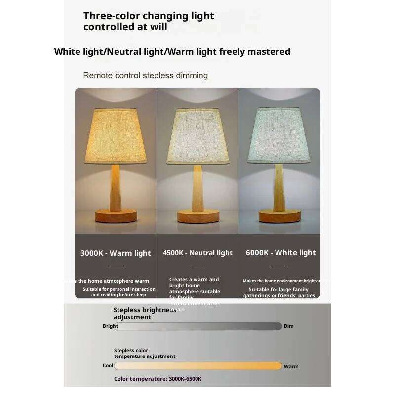 Nordic Log Desk Decoration Creative Bedroom Dormitory Bedside Lamp Remote Control LED Night Sleep Atmosphere Light H260225